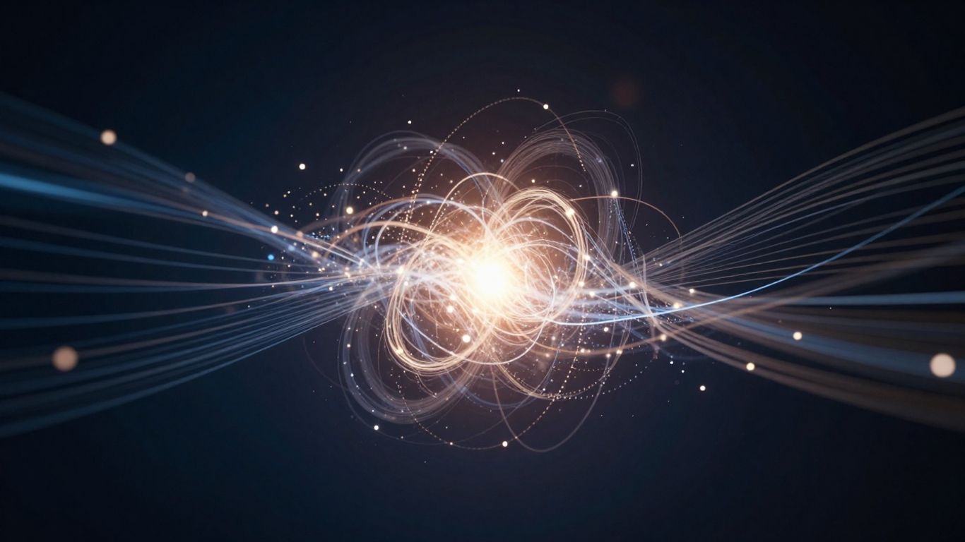 Abstract data streams converging into a central glowing core.