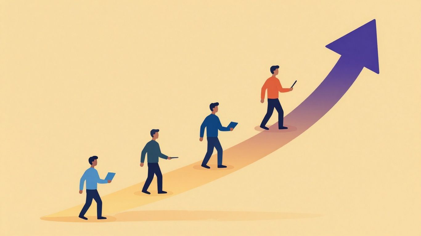 Marketing funnel with distinct stages and upward trajectory.