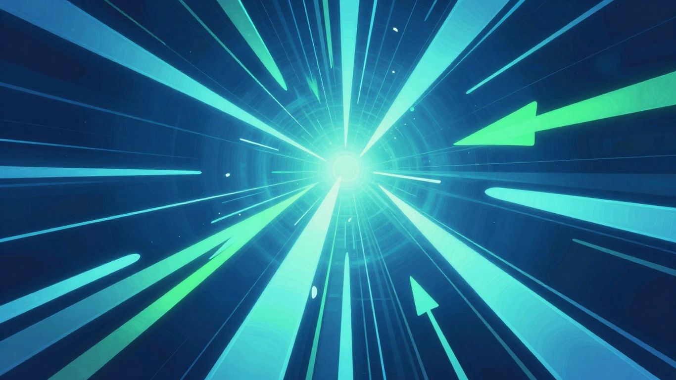 Abstract upward trend with light rays.