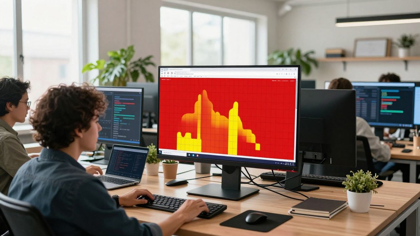 Marketers analyzing website heatmap on modern computer screen