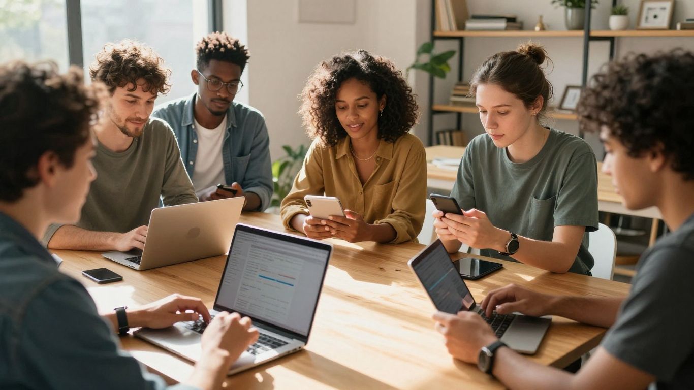 People engaging with digital content, attracting new audiences.