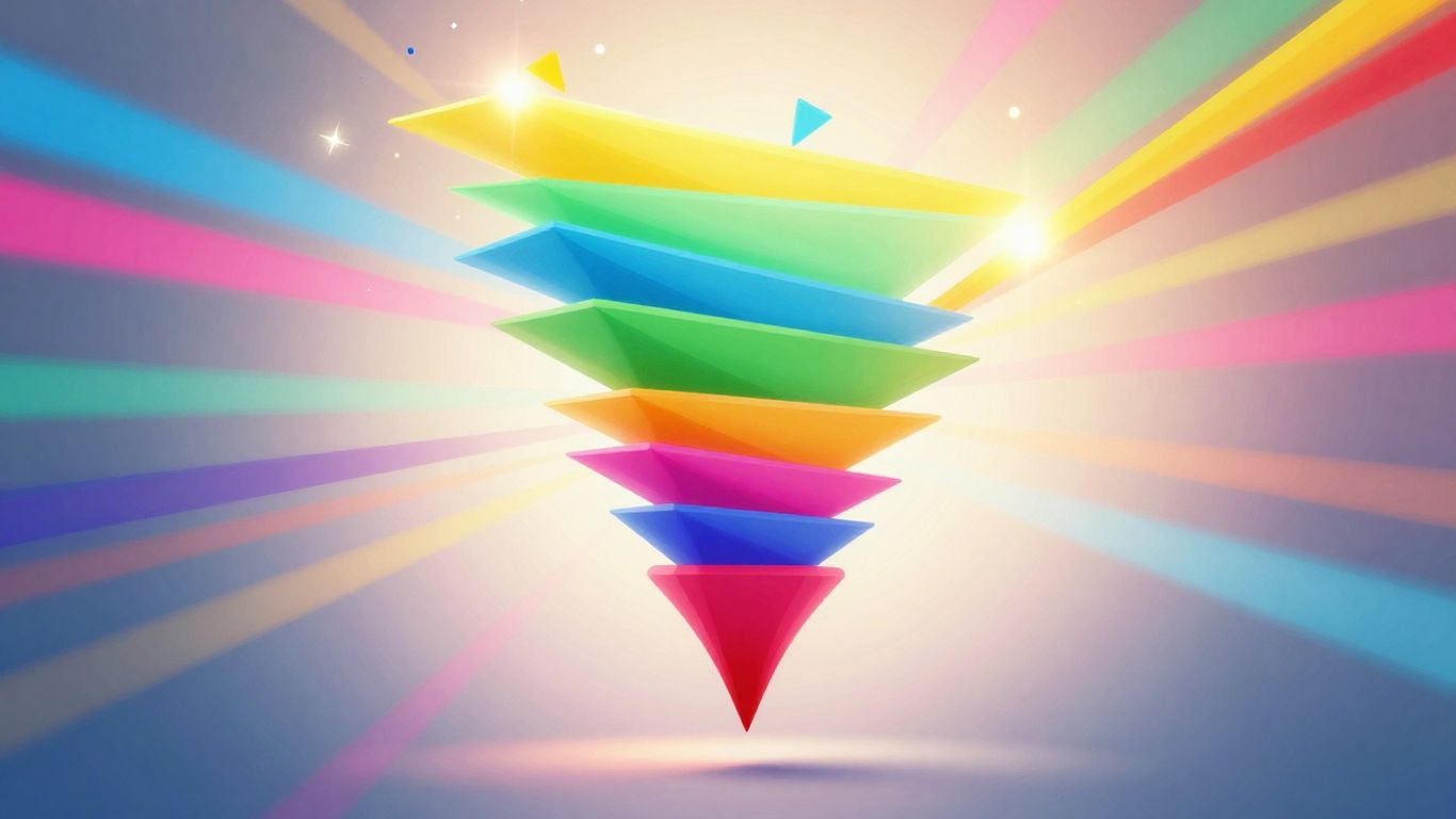 Sales funnel with abstract shapes and bright colors.