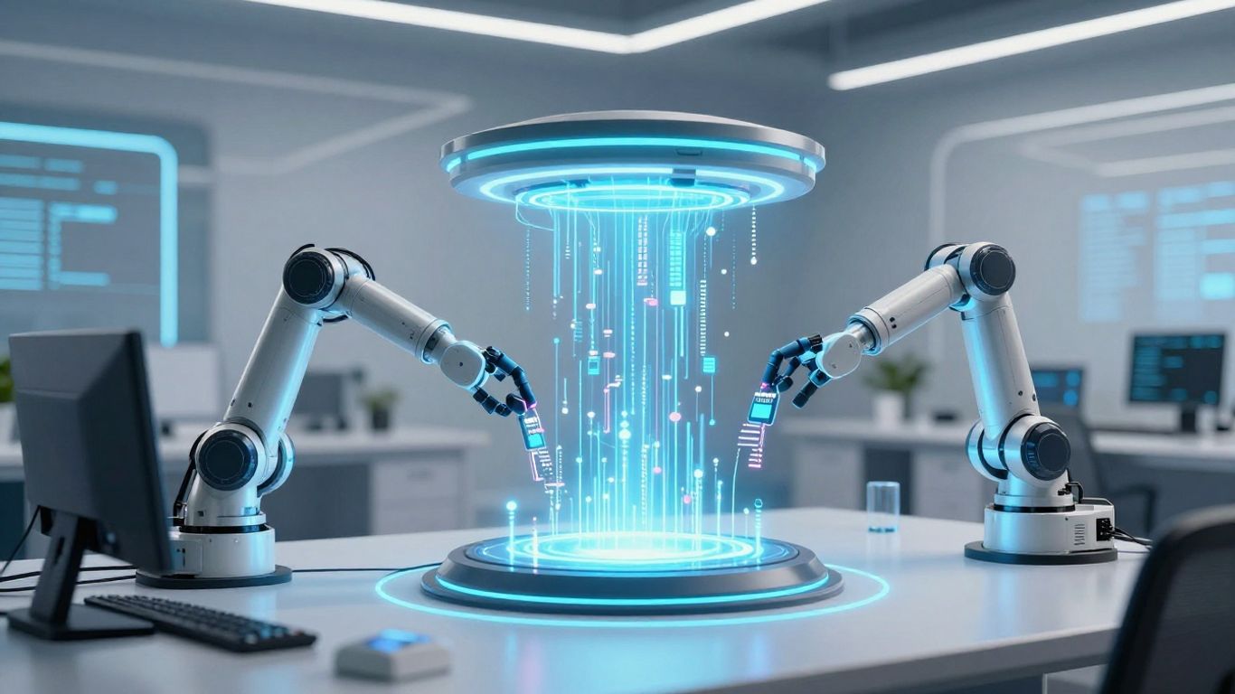 Automated data streams flowing into a central hub.