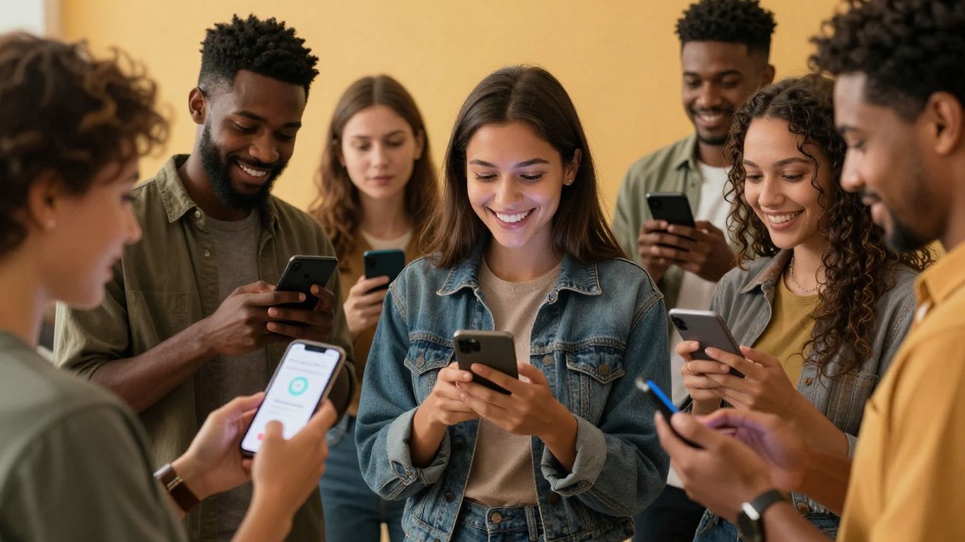 People engaging with digital ads on mobile devices.