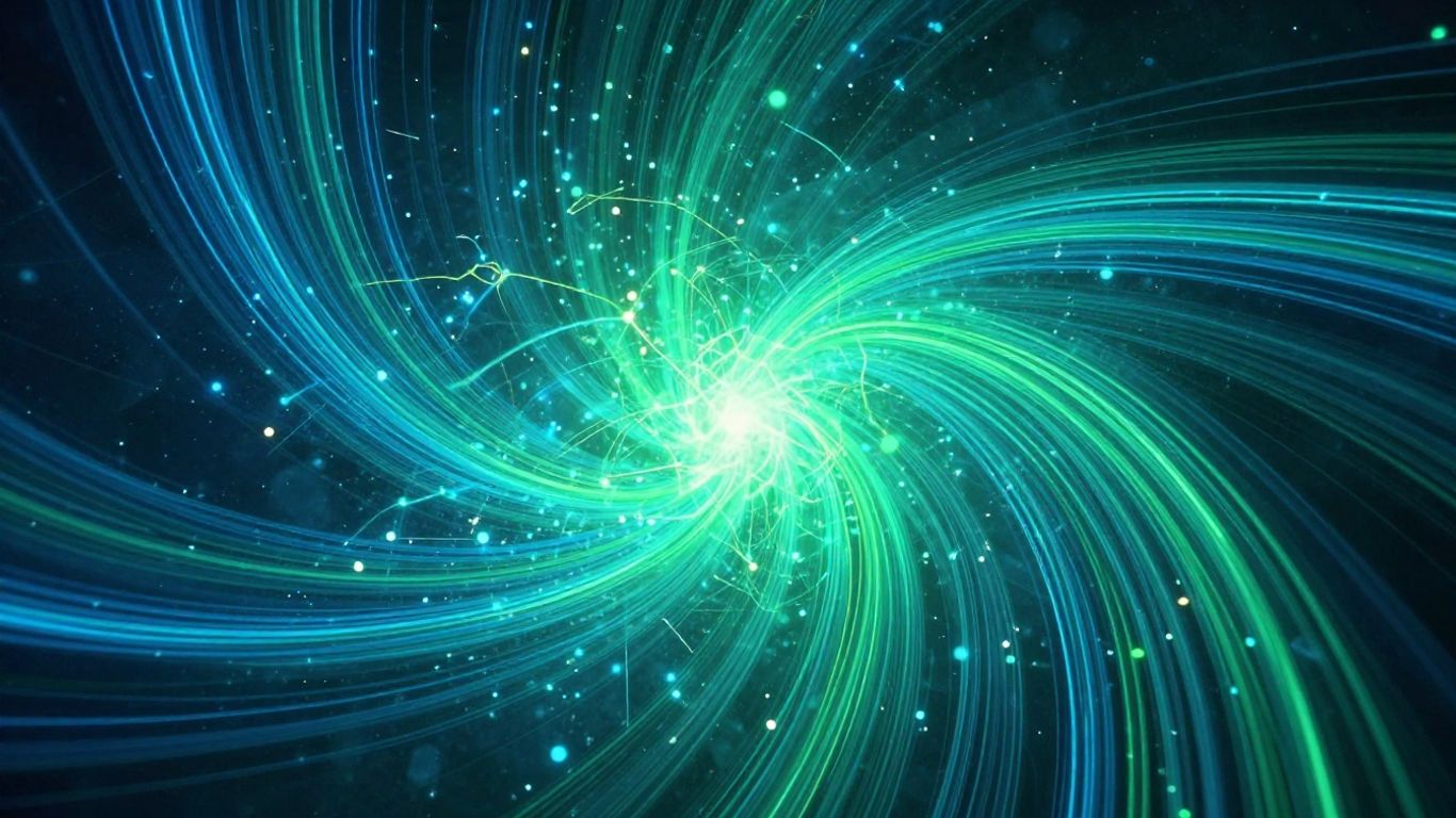 Abstract digital streams converging into a glowing nexus.