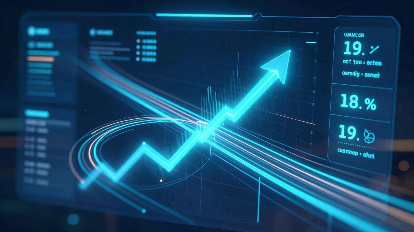 Funnel dashboard with glowing data points and upward momentum.