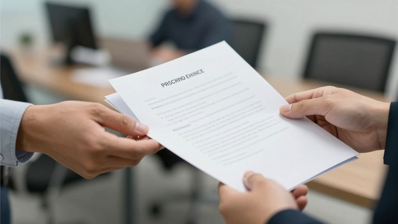 Two people interacting over documents, one direct, one indirect.