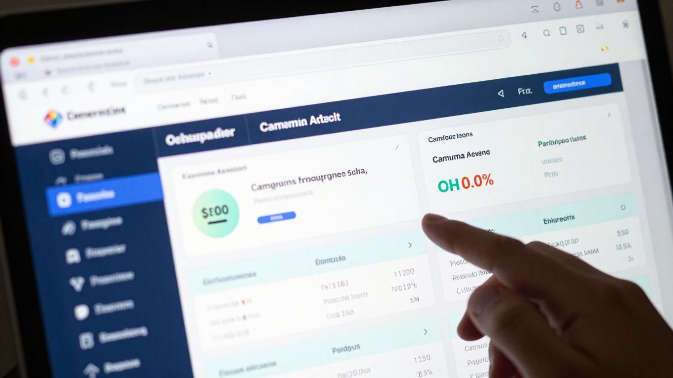 Digital analytics dashboard with campaign performance data.