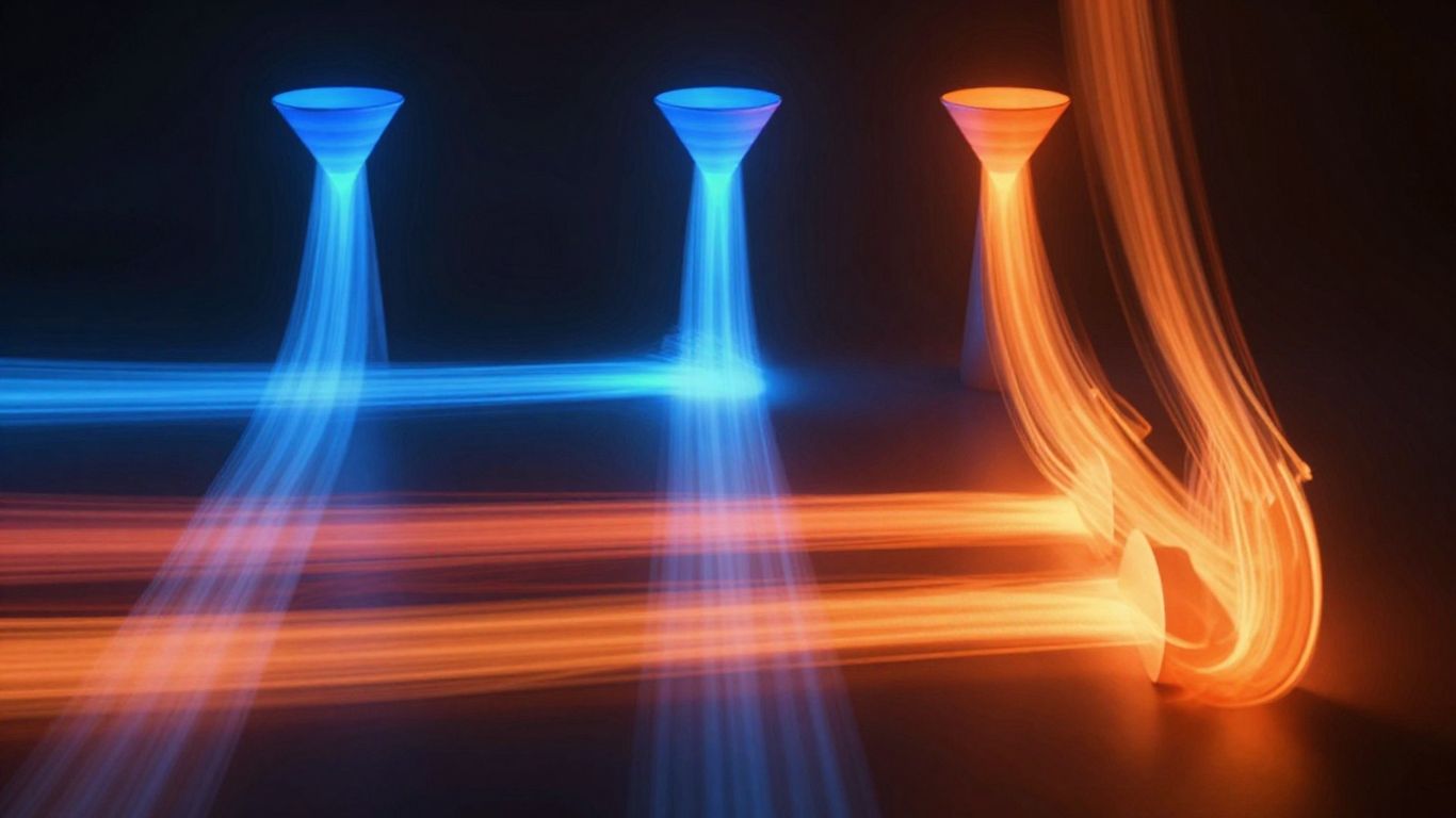 Marketing funnel with flowing streams of light.