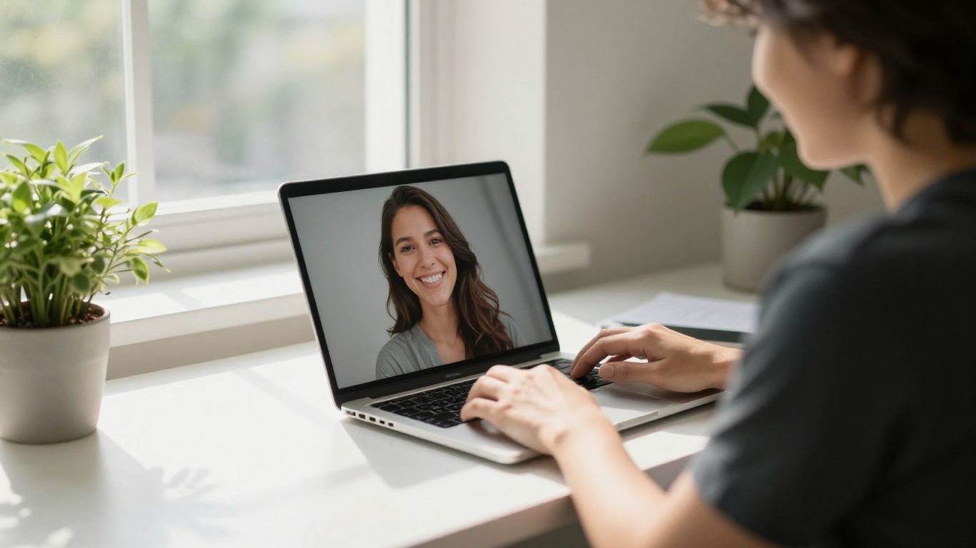 Beginner affiliate marketer working on a laptop at a desk.