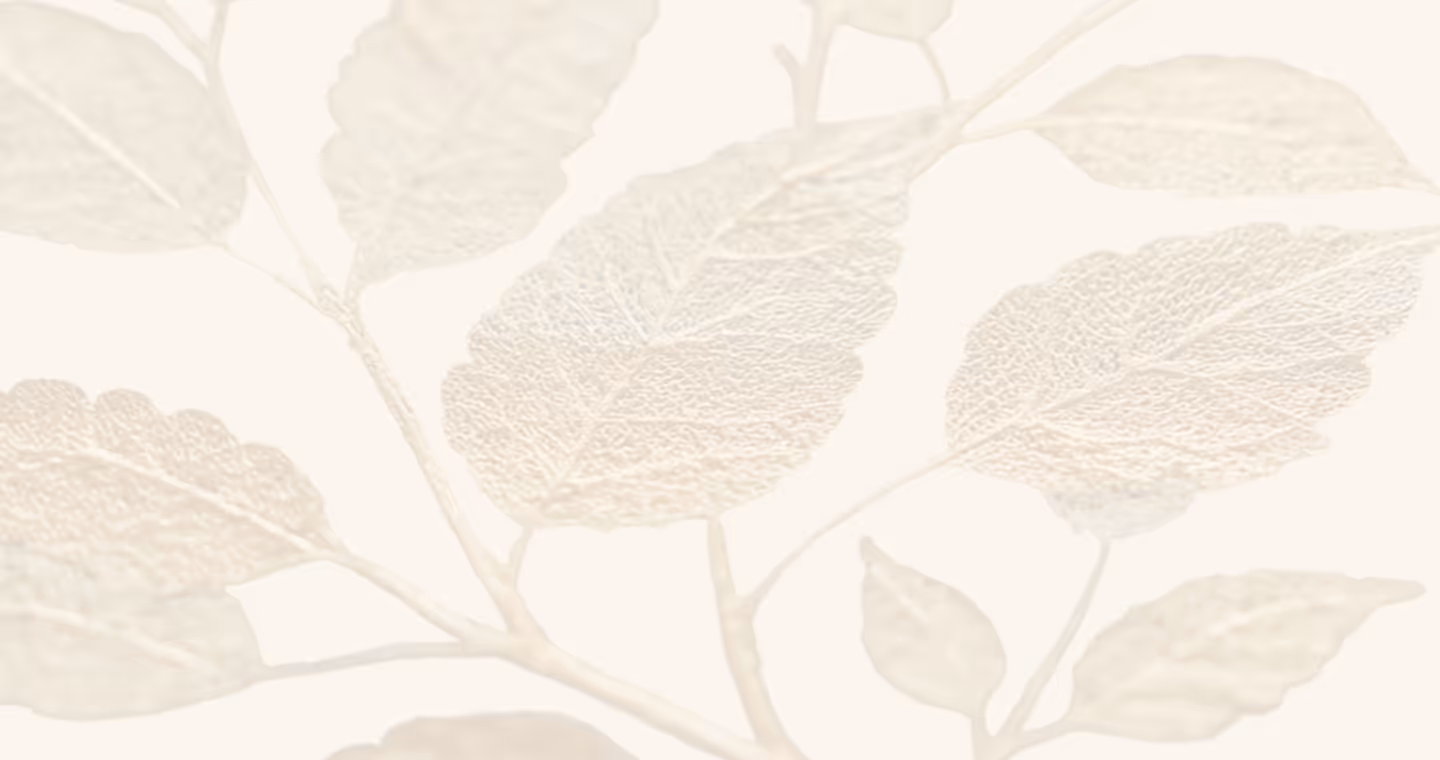Close-up of translucent, textured leaves on branches with a soft beige background.