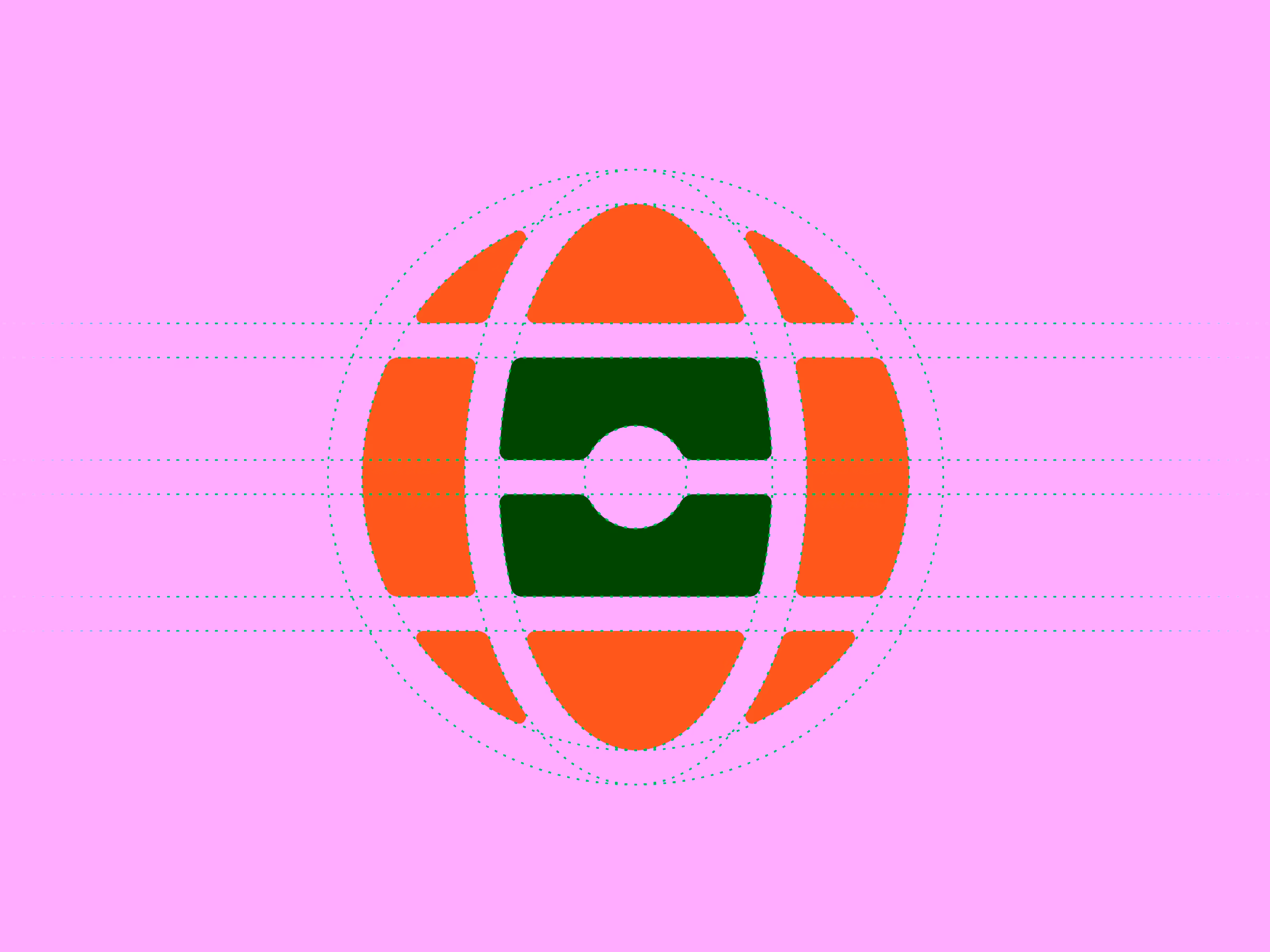 Stylized globe icon with orange landmasses and a purple central bar featuring a white circle in the center.