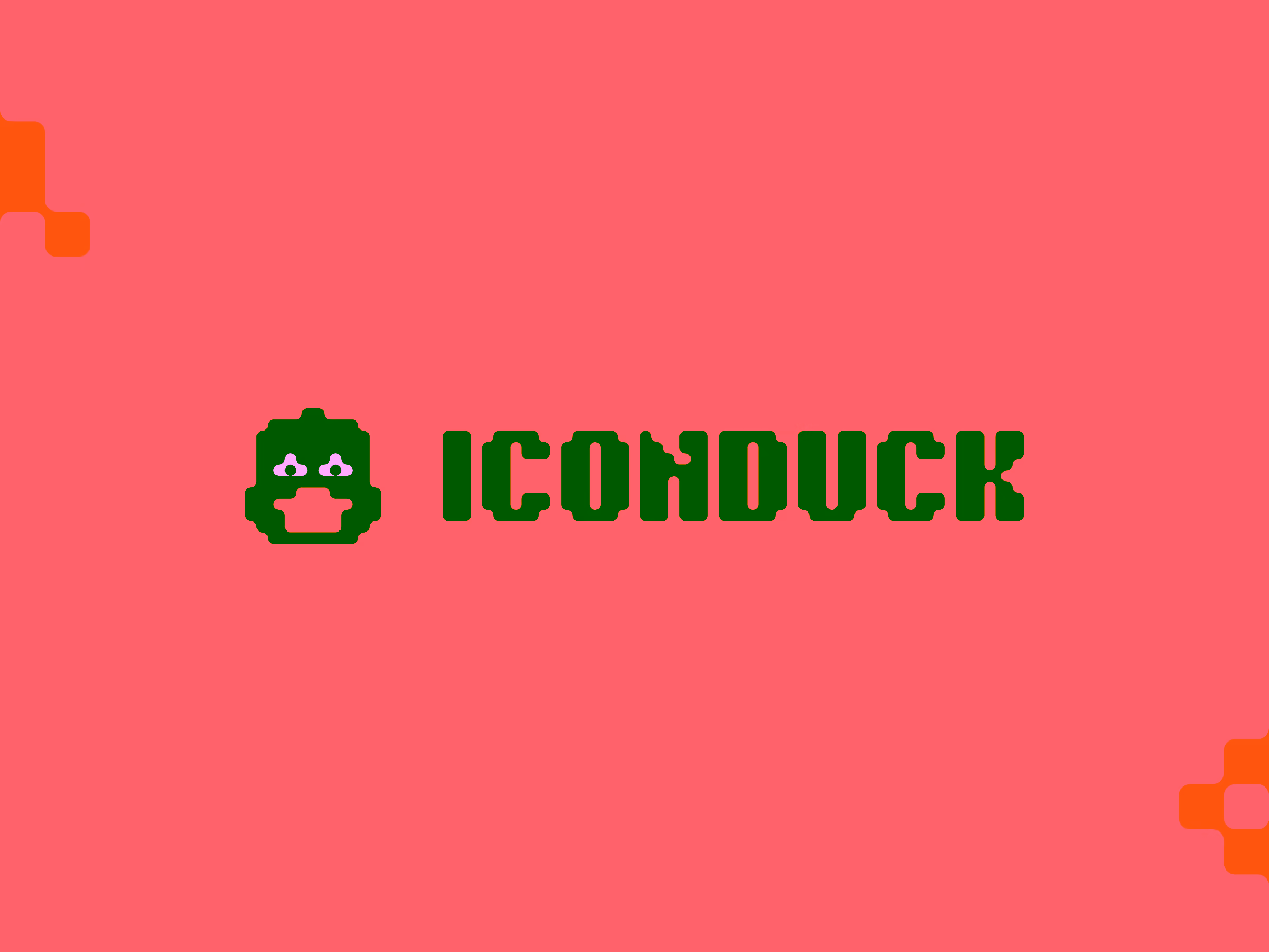 Black pixelated duck face icon next to bold text reading 'ICONDUCK' on an orange background.