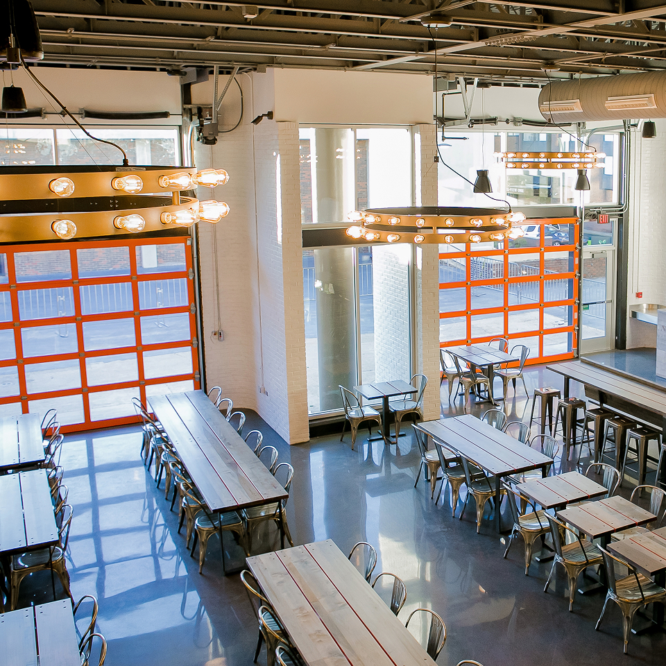 Empty food hall tables