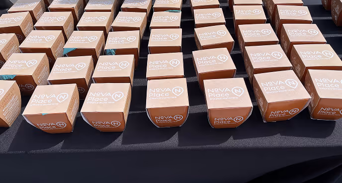 Nova Place boxes arranged on a table
