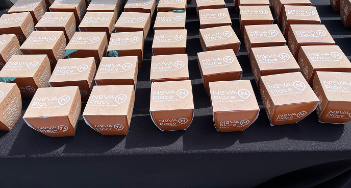 Nova Place boxes arranged on a table