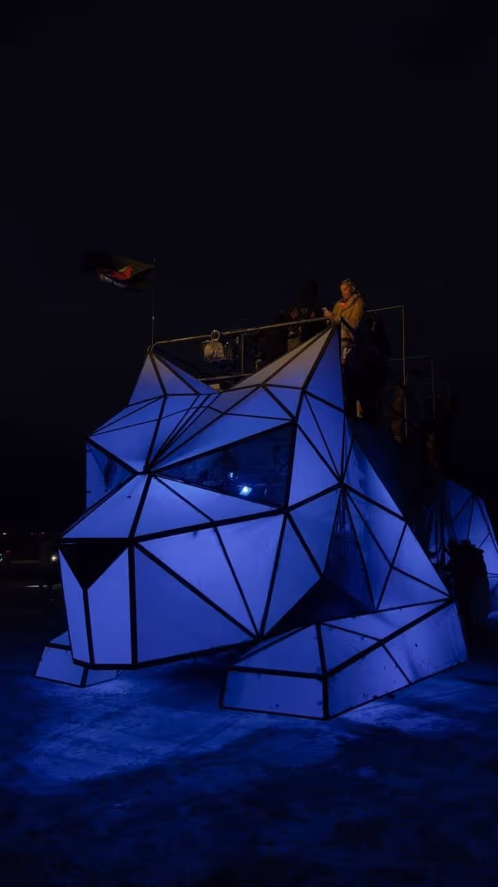 Night climb on art car