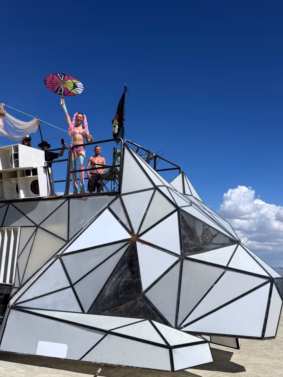 People on geometric art structure