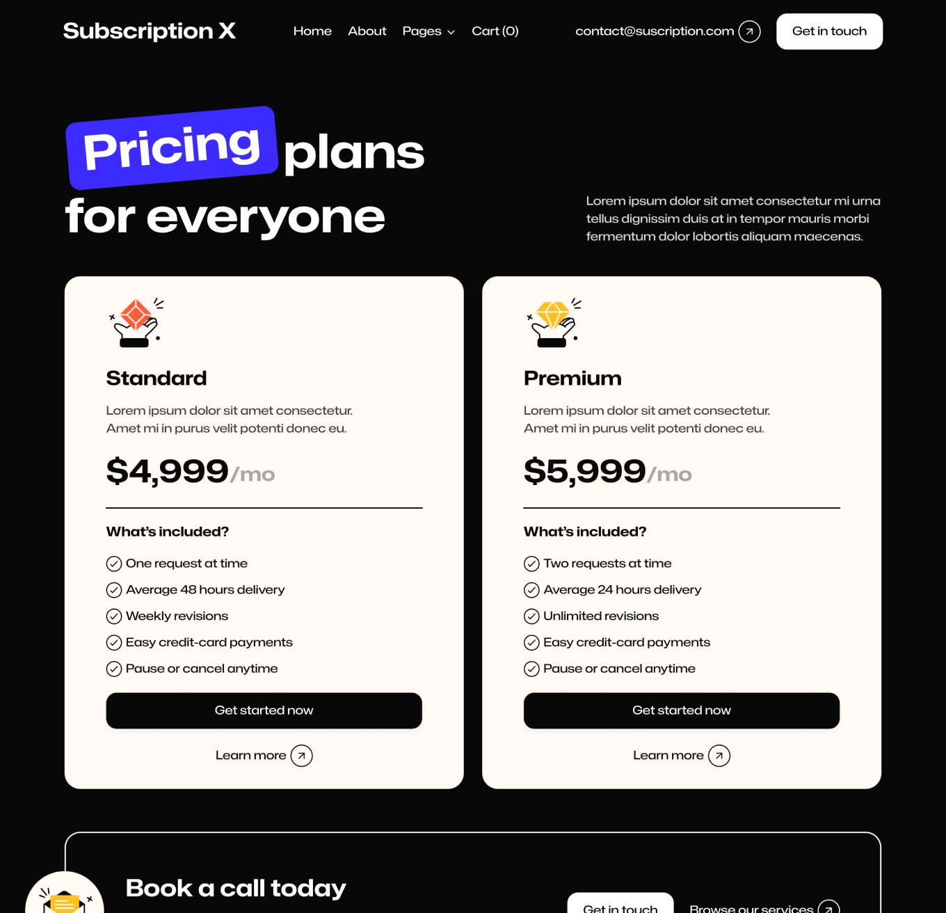 Subscription X - Pricing V1 Hero Page Unlimited Design Agency Webflow Template
