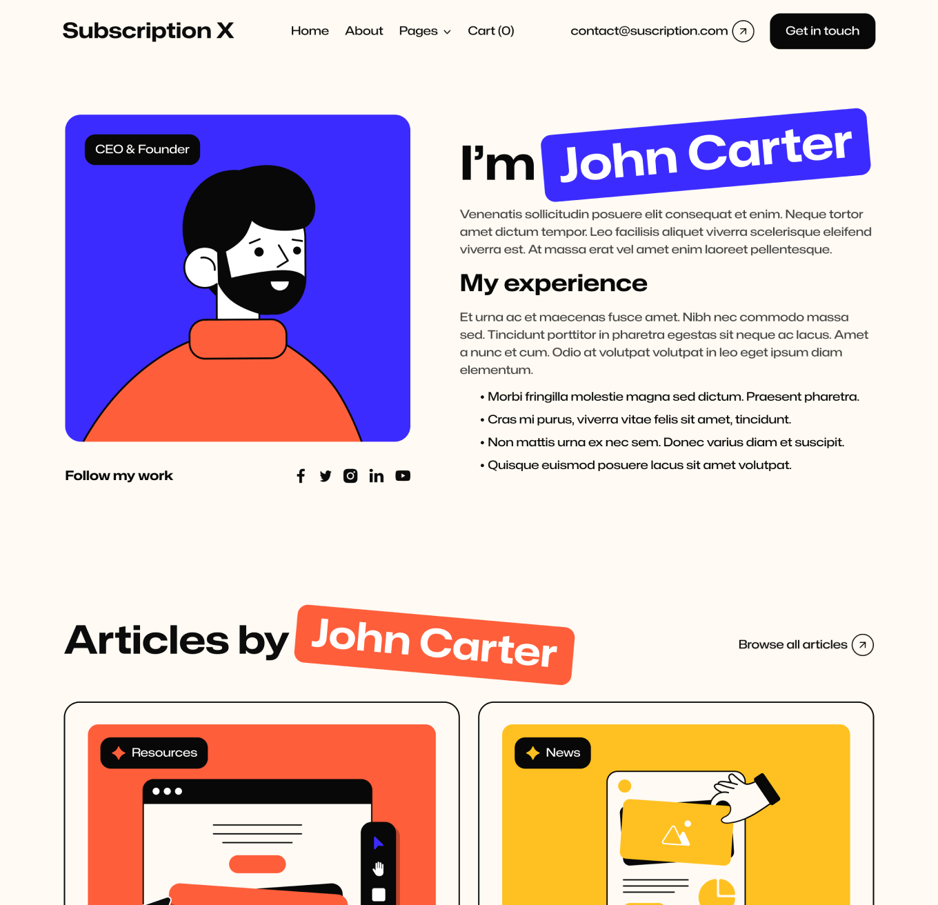 Subscription X - Team Member Hero Page Unlimited Design Agency Webflow Template