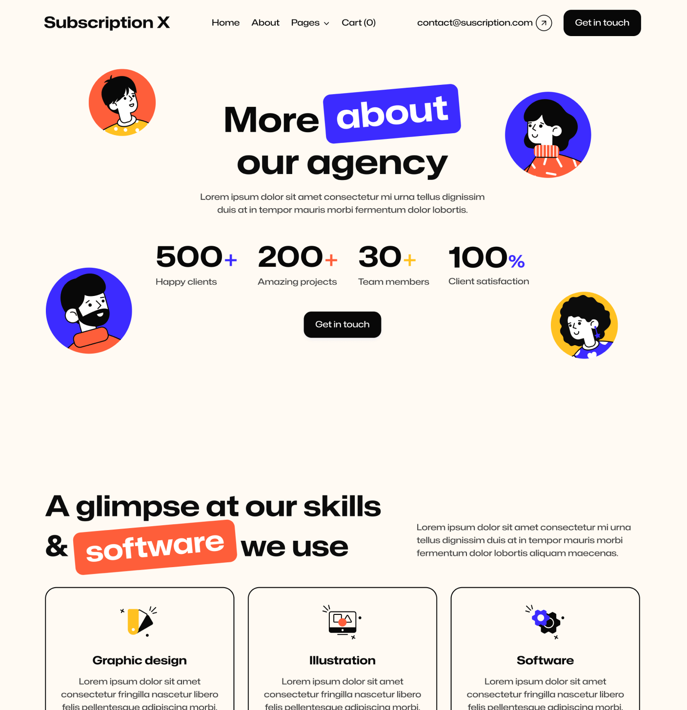 Subscription X - About Main Page Unlimited Design Agency Webflow Template