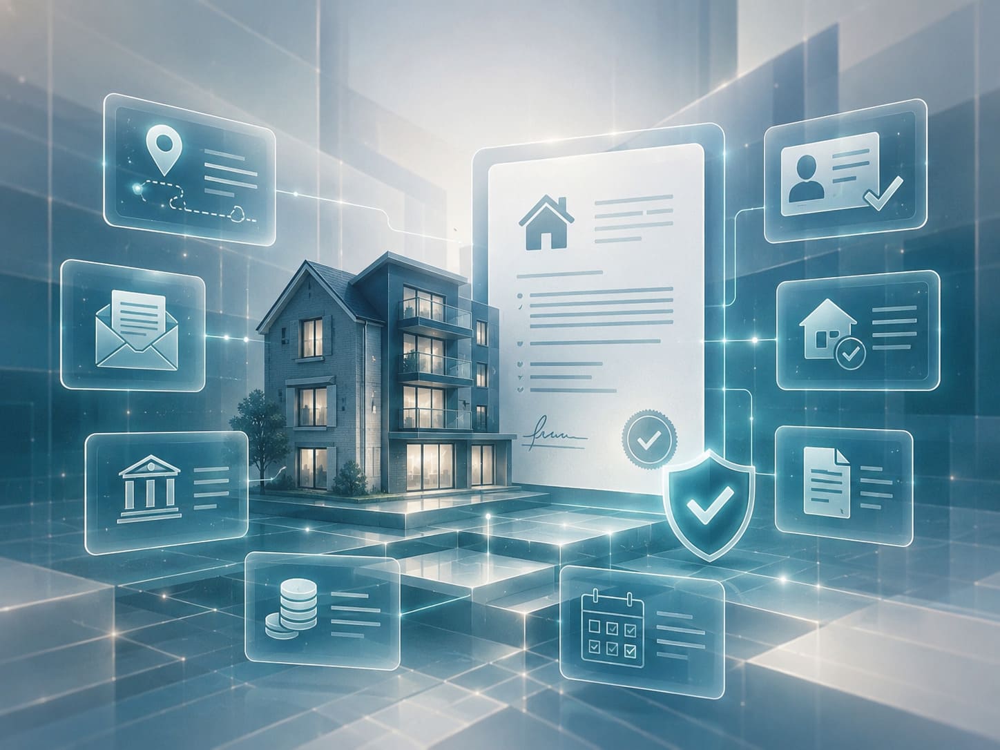 Private tenancy system in England connected to address, council tax and identity verification layers.