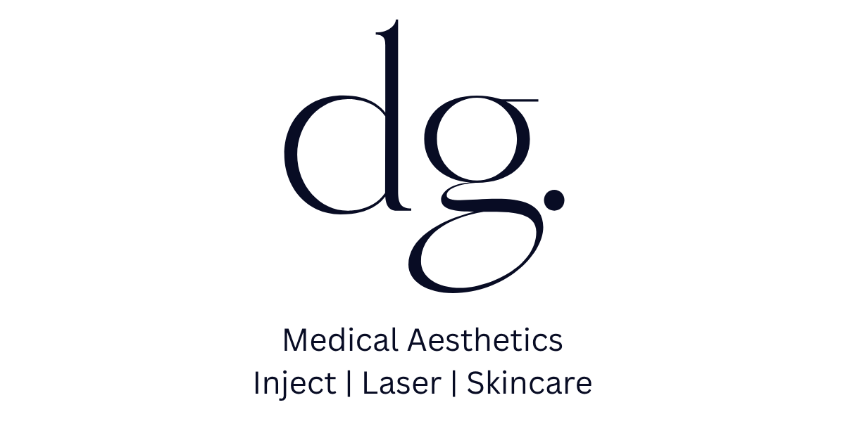 Logo with stylized lowercase letters 'dg.' above text reading 'Medical Aesthetics Inject | Laser | Skincare.'