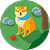 Orange and white cat playing with balls on a green background.
