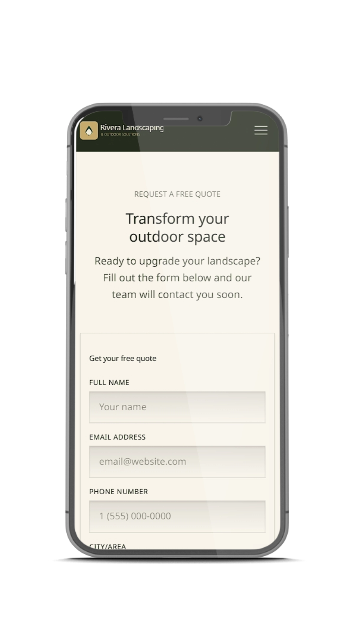 mockup of mobile site view