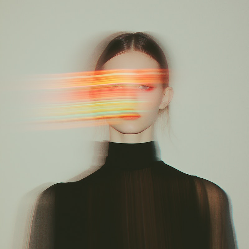 A woman in a black top with a blurry image of her face - Defective Webflow Template