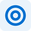 Blue target icon with three concentric circles on a rounded square light blue background.