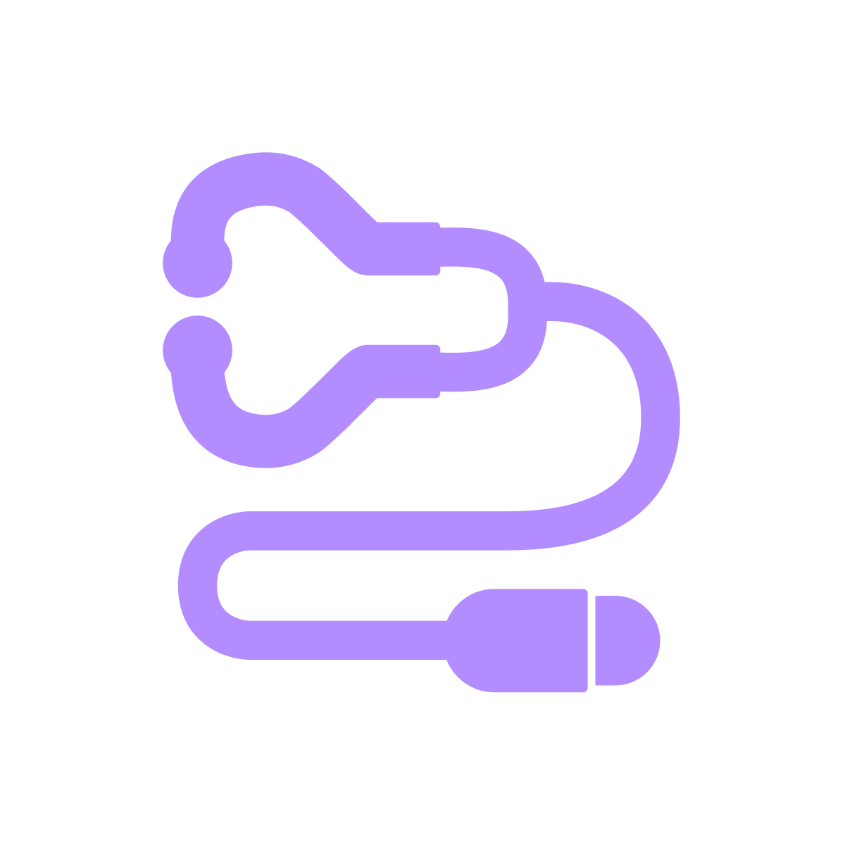 Purple medical stethoscope icon with earpieces and tubing.