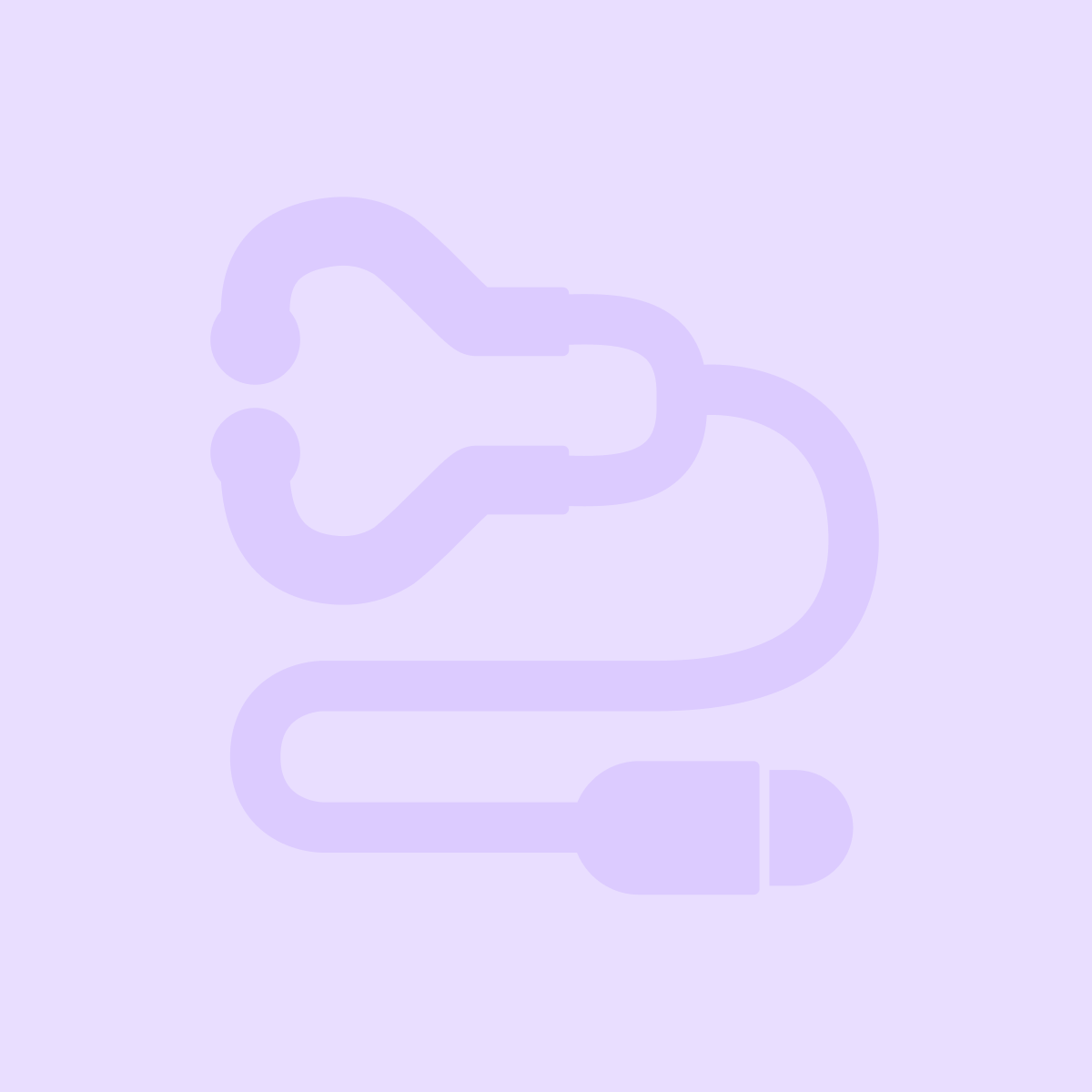 Illustration of purple wired earphones on a light purple background.