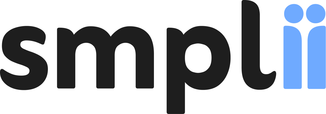 Simplii logo with 'smpl' in black lowercase letters and 'ii' in blue lowercase letters.
