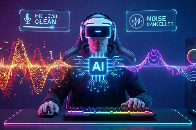 Futuristic AI noise cancellation visual