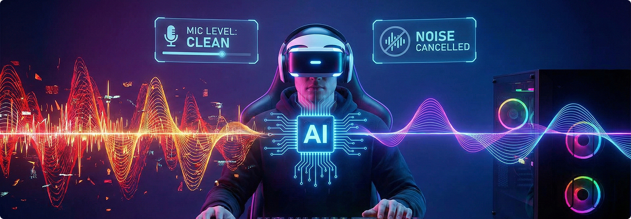 Futuristic AI noise cancellation visual