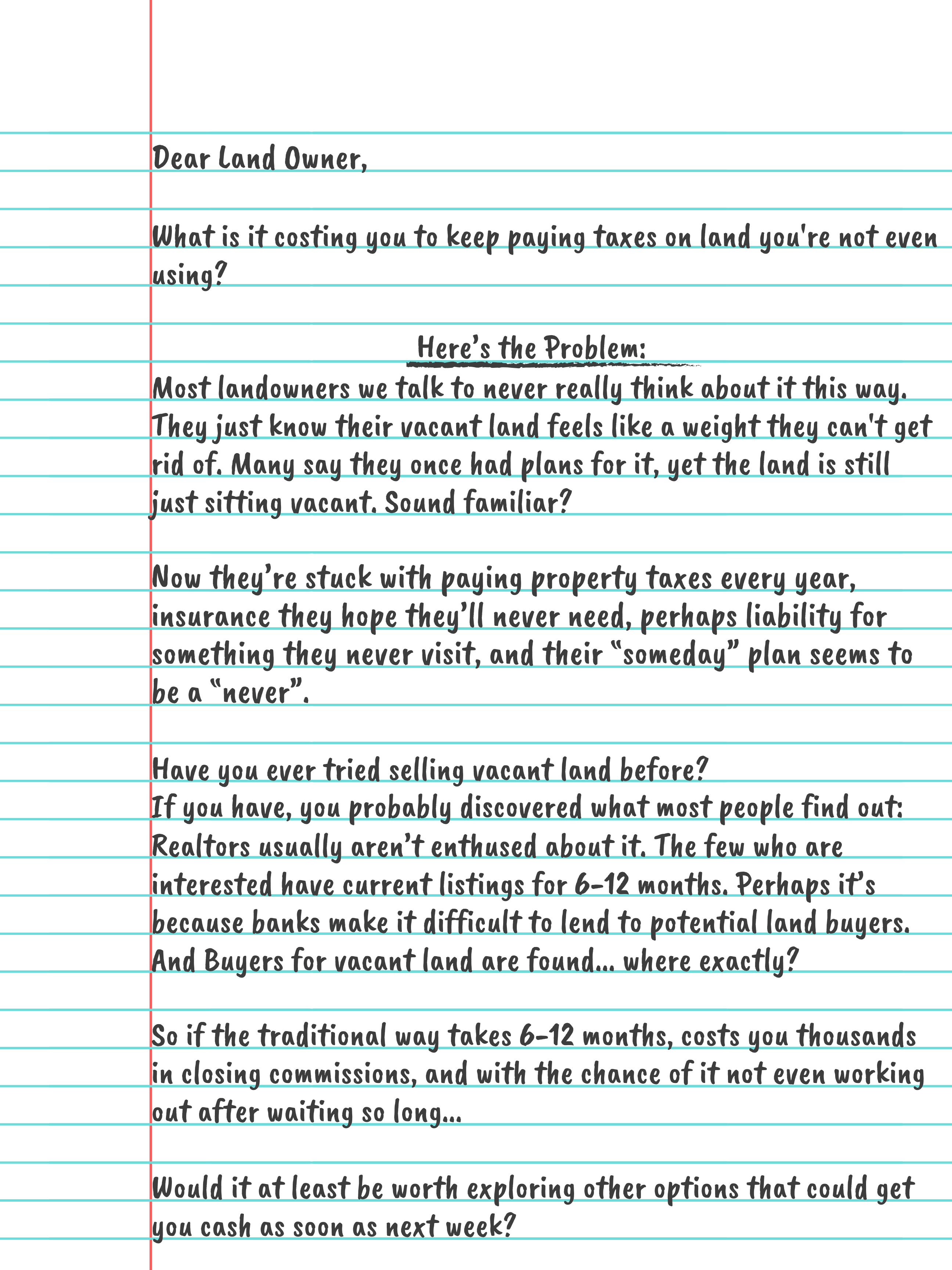 Sell land fast for cash 