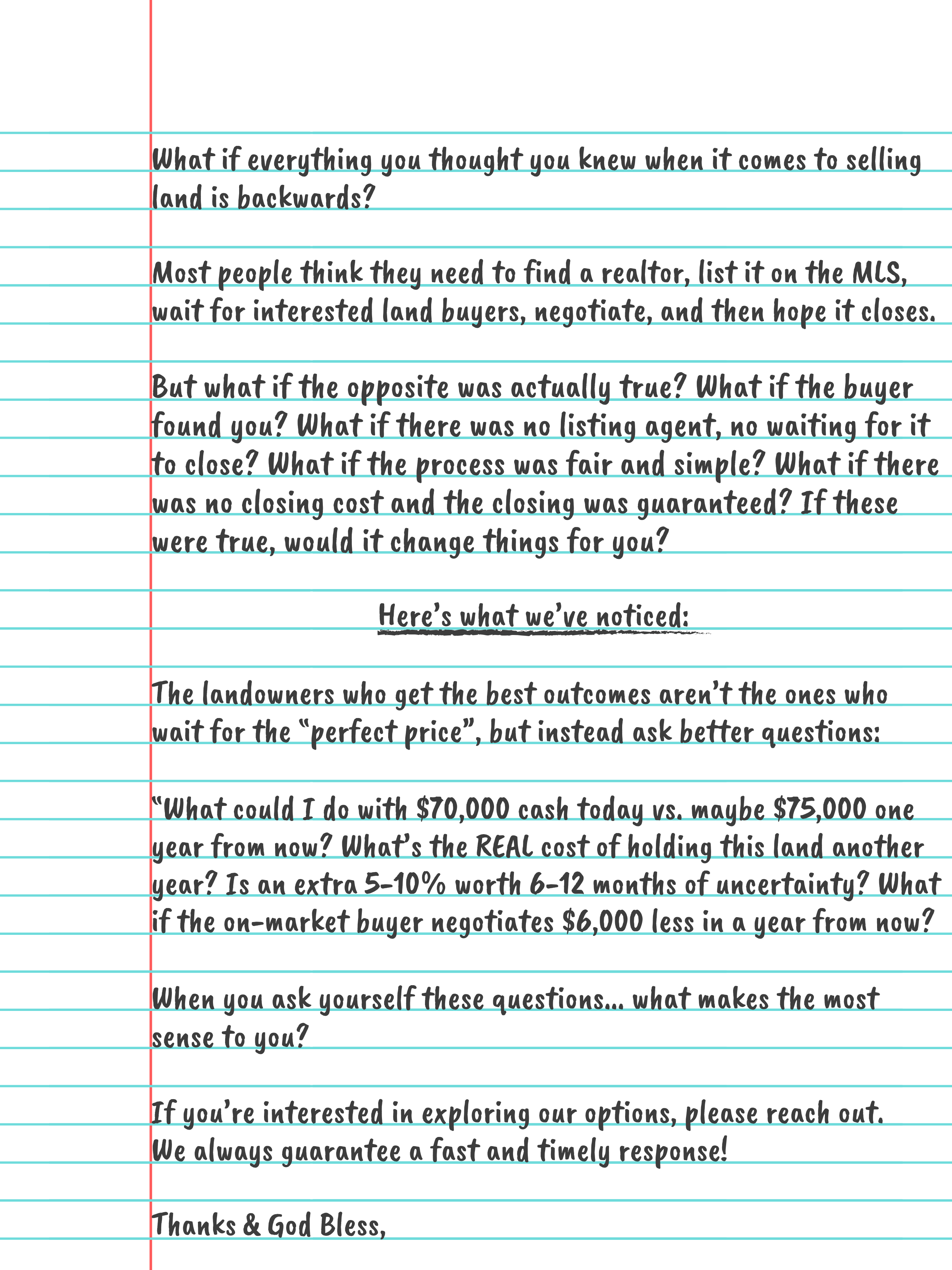 Sell land fast for cash in USA