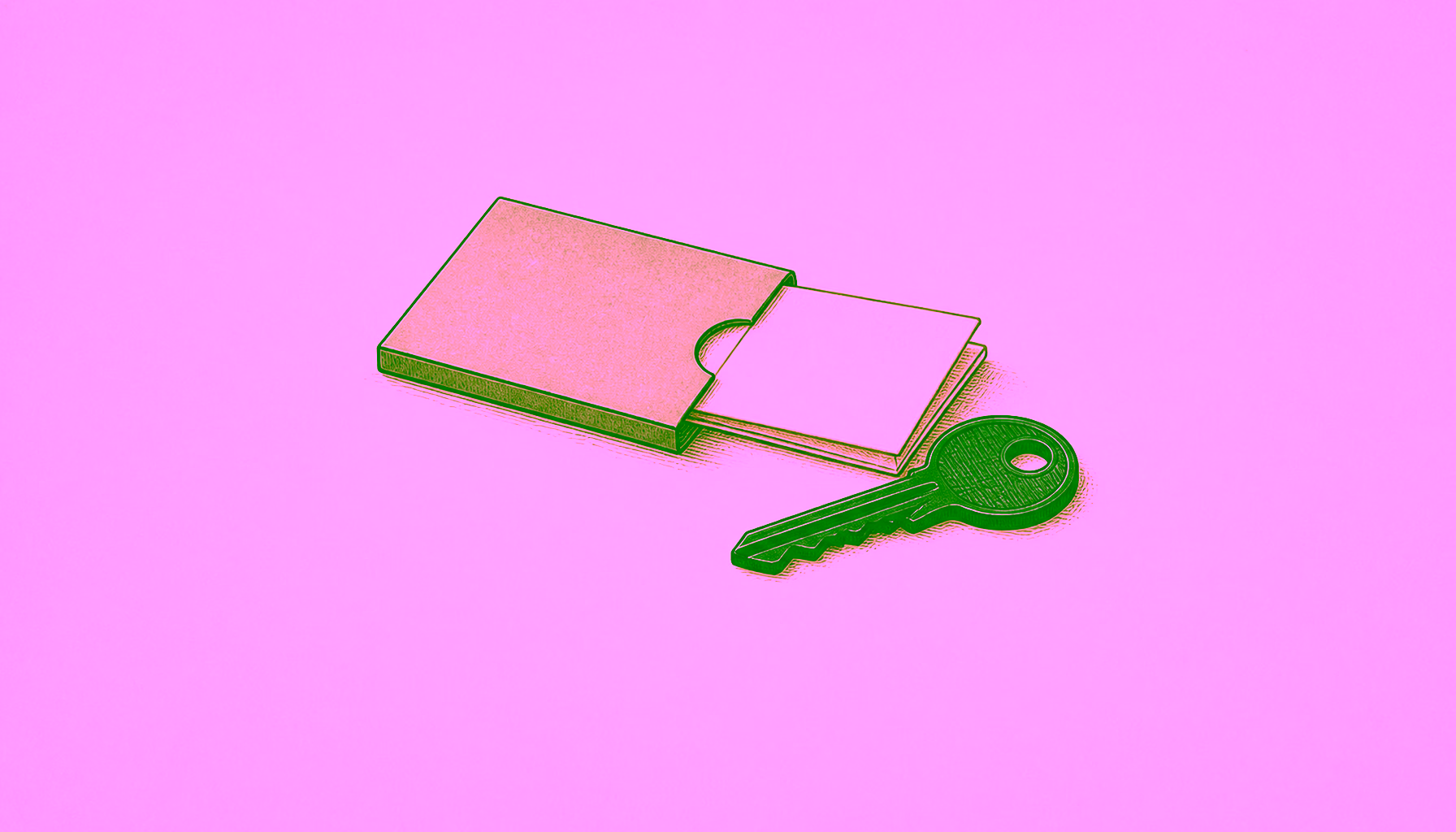 Illustration of a key beside a protected blank recovery strip.