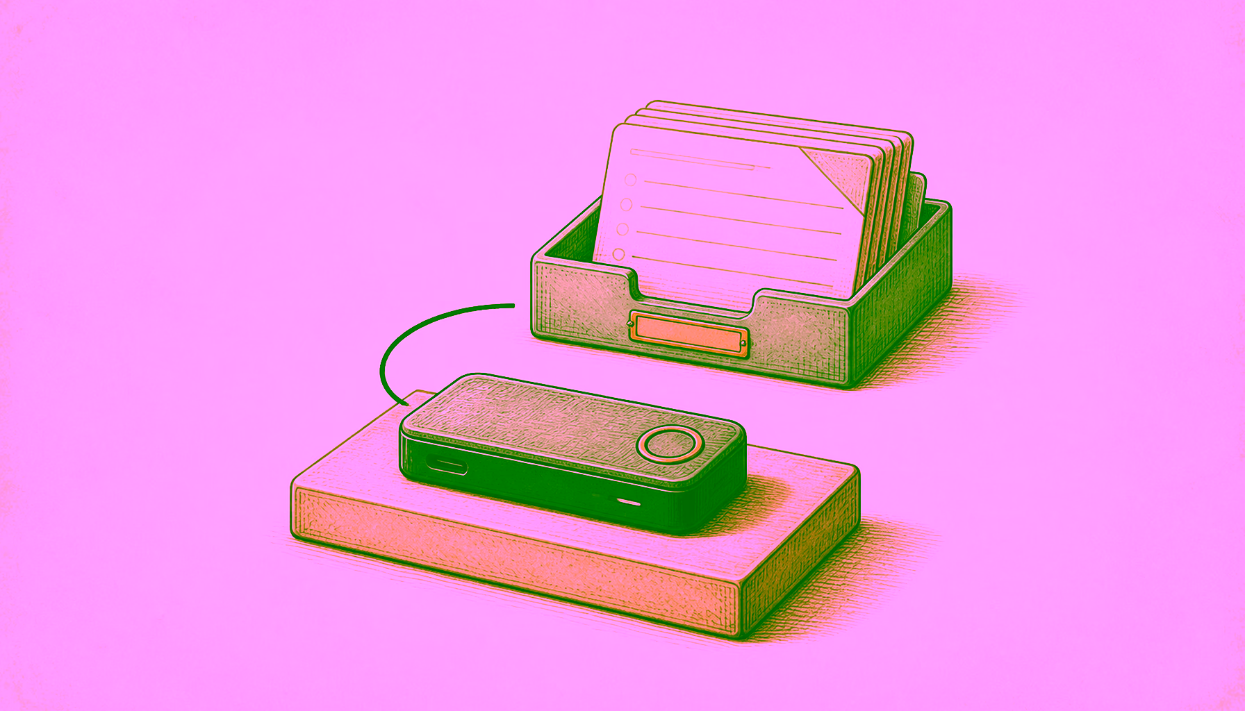 Illustration of a wallet device with a separate protected backup.