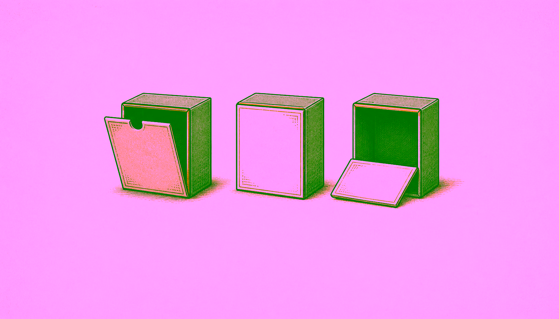 Illustration of deceptive offer boxes with concealed false fronts.