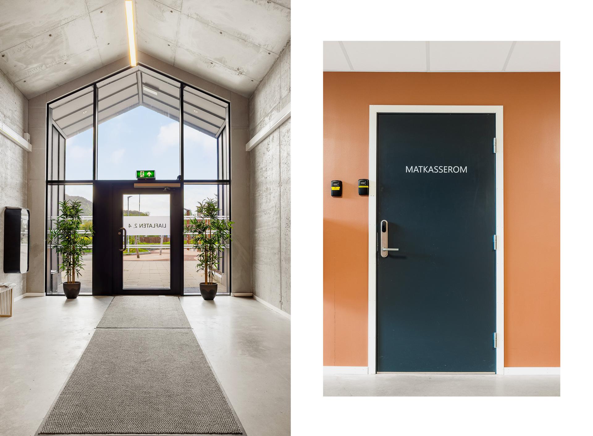 Innbydende inngangsparti med moderne arkitektur og gjennomførte fellesarealer som gir et flott førsteinntrykk. Borettslagets eget matkasserom gjør det i tillegg enkelt og praktisk å få levert matkasser fra blant annet Meny, Oda og Godtlevert.