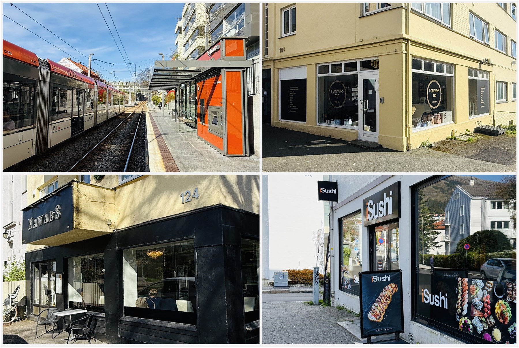Et innholdsrikt nærområde med både restauranter, skjønnhetssalong, frisør og flere gode dagligvarebutikker.