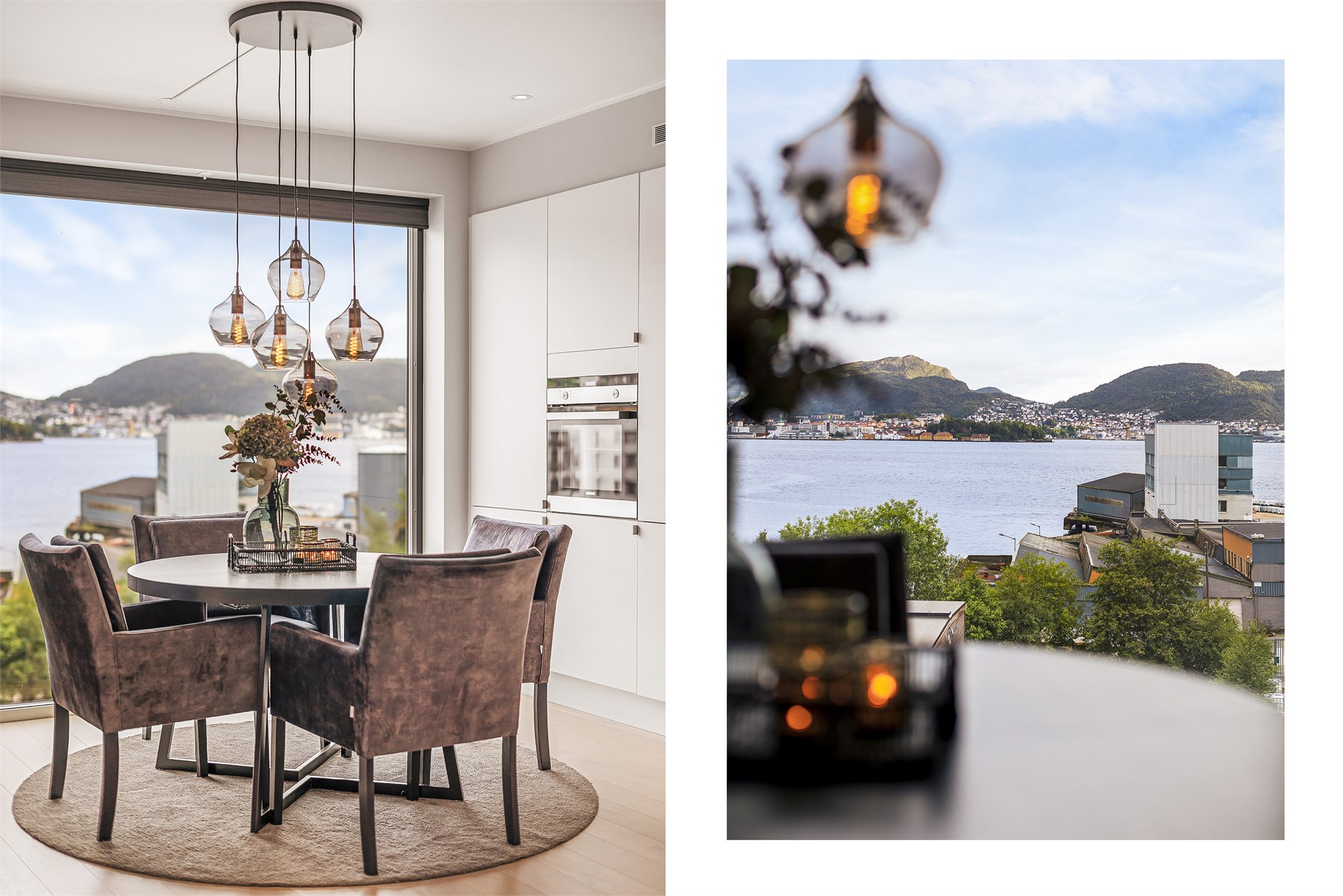 Vinduene går fra gulv til tak som gir rikelig med dagslys og skaper en sjelden nærhet til omgivelsene utenfor. 