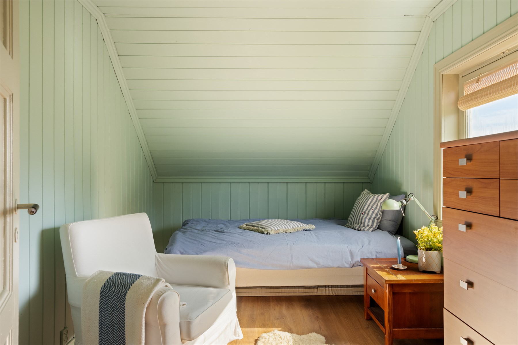 Med et gulvareal på 54 m² på loftet, fordelt på flere soverom og loftsstue, er etasjen godt utnyttet til både overnatting og opphold.