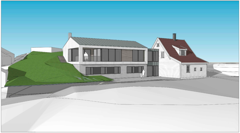 Det foreligger rammetillatelse for tilbygg til eksisterende bolig, noe som åpner for en betydelig videreutvikling av eiendommen. *Illustrasjoner utarbeidet av Ove Grung, Grung Arkitektur*