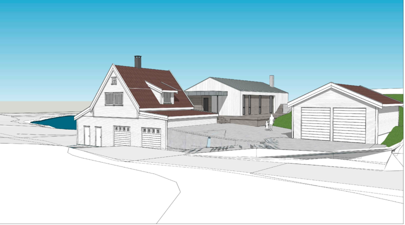 Rammetillatelsen åpner for å tilføre eiendommen ca. 255 m² nytt bruksareal i tillegg til eksisterende bolig, og legger til rette for en unik og innholdsrik familiebolig. *Illustrasjoner utarbeidet av Ove Grung, Grung Arkitektur*