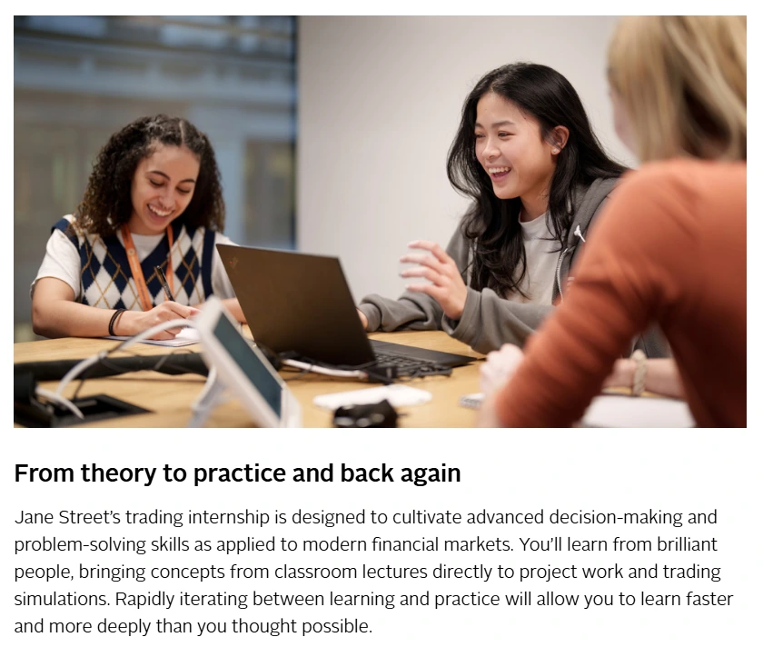 Screenshot highlighting promotion of Jane Street’s trading internship program. (Source: https://www.janestreet.com/join-jane-street/internships/trading/)