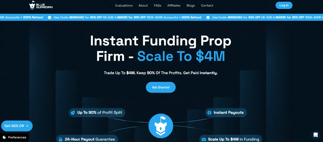 Blue Guardian home page screenshot