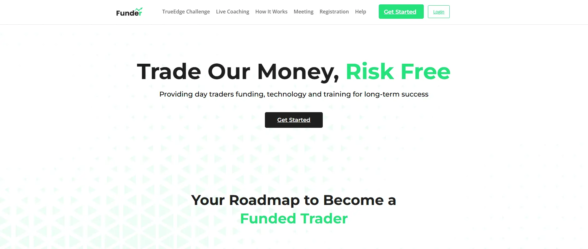 Funder Trading home page screenshot